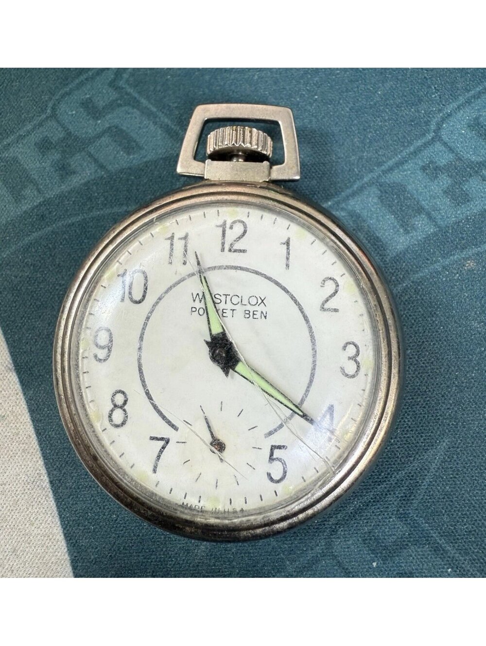 Vintage Westclox Pocket for Parts Or Repair Not Working Cracked Crystal USA Made